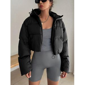 Nova Black Puffer Jacket Padded Cropped 