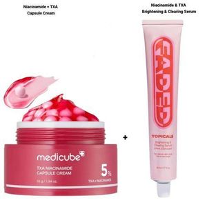Medicube TXA Niacinamide Capsule Cream with Alpha Arbutin + Topicals Faded Brightening & Clearing Serum With Niacinamide & TXA. Remove Dark Spots, Hyperpigmentation, Marks, Scars, Fades Discolorations, Hydrates, Brightens, Even Skin Tone & Texture And Smooths