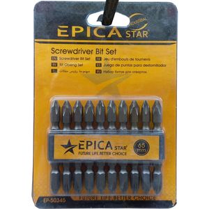 Epica Star 65mm SCREWDRIVER BIT SET 10's Double Ended _ PH2, S2 Steel, HRC62° Hardness, Magnetic Tips
