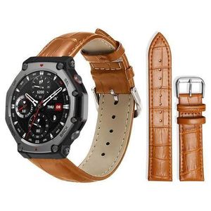 Amazfit T-Rex3 22mm Bamboo Texture Pin Buckle Leather Watch Band/STRAP(BROWN)