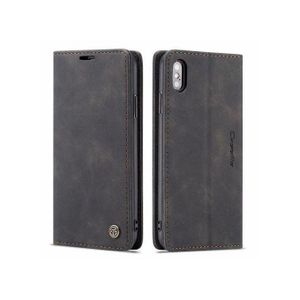 Caseme Phone Case For Wallet Retro Black Suede Leather Flip Case For IPhone XS