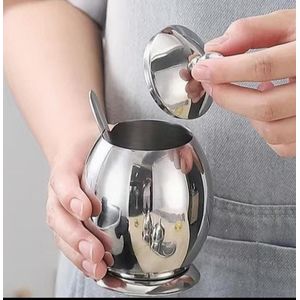 Stainless Steel Egg Shaped Sugar Bowl with Lid  Condiment Pots Sugar Pepper Salt Spice-500ml