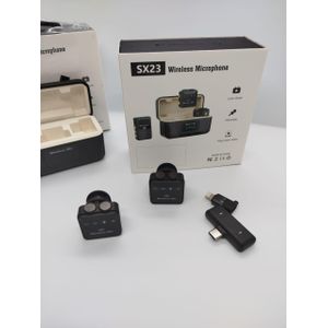 SX23 Professional Wireless Lavalier Lapel Mic Set Dual Clip-on 3-in-1 for Content Creation