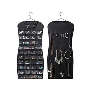Dress Shape Hanging Jewelry Organizer with 40 Front Pockets and 20 Back Loops – Double-Sided Space-Saving Storage Solution for Earrings, Necklaces, Bracelets and Accessories