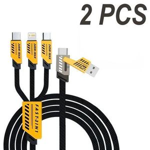 GtyGo  2 units USB Fast Charging Cable 2 IN 3 Nylon Braided Multiports Type C Mobile Phone Charger Cable Cord