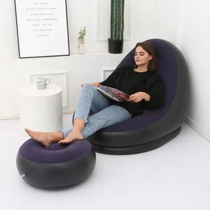 Inflatable Leisure Bean Bag Sofa Chair with Footstool Outdoor Folding Lounger Bed Lazy Couch Puff Up Seat Pouf Tatami Floor Sofa for Home Bedroom Living Room Camping Relaxation