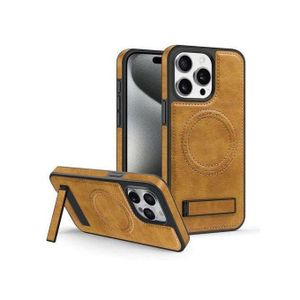 Apple Mocome Premium PU Leather MagSafe Case with Kickstand for iPhone 15 – Strong N52 Magnetic Wireless Charging Cover, Shockproof Anti-Slip Protective Phone Case (Brown)