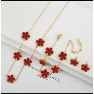 Four-Leaf Clover Pearl Necklace, Earrings, and Bracelet Set