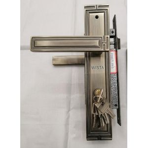 Wista Steel/Wooden Main Door Lock Set.Heavy Duty, High Security, Rust-Resistant Handles & Keys. Antique/Classic Finish