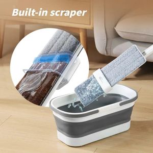 Clean House Self wringing hand wash free Flat mop with foldable bucket