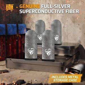 4-Pack Silver Fiber Gaming Finger Sleeves Game Gloves Thumb Finger Cots– Silver Fiber Superconductive with Iron Case