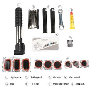 Multifunctional Bicycle Bike Tire Repair Kit, Bicycle Repair Kit Cycling Multi Set with Mini Bike Pump Portable Rasp Patches Levers Wrench Screwdriver Pump Storage