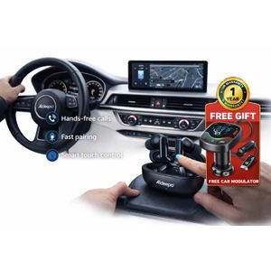 Aldeepo  Wireless Bluetooth Earbuds + FREE Car MP3 Modulator, Hands-Free Calls, Fast Pairing, Smart Touch Control  Deep Bass, Noise Reduction  1-Year Warranty