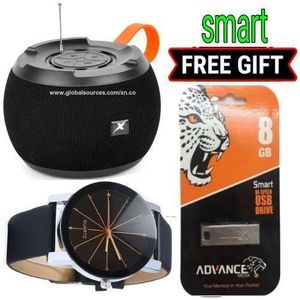C15 Super//Strong Bass USB Rechargeable BT Speaker/ Robot TF/AUX + Free 8GB Flash Disk & Watch