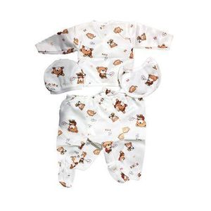Baby Lucky Star 5 Pieces Unisex New Born  Receiving Set- WHITE With BROWN PRINTS