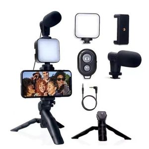 Camera Video Recording Vlogging Kit For Video Making, Mic, Mini Tripod Stand, LED Light & Phone Holder Clip For Making Videos Podcasting Black