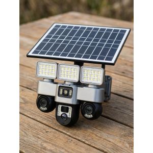 PIR Human Detection Plug And Play Setup Two In One 12MP V380 Pro 4G Sim card PTZ Rotating Multiple Lens screens Solar Camera with High Brightness Outdoor Security Solar Flood Light