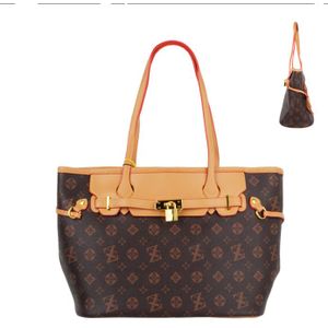 Retro Monogram Tote Bag with Lock Closure Contrast Trim Women's Handbag for Daily Travel