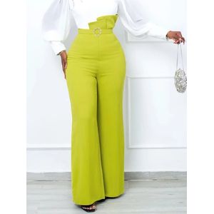 Fashion (Dark Green)Cotton Linen Suits Women Elegant Solid Long Sleeve  Shirts Wide Leg Trousers Two Piece Sets Female Casual Straight Urban Sets  XXA