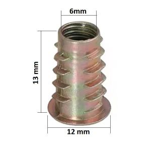 M6 x 13 mm Zinc Alloy Tapping Threaded Inserts for Softwood with Flanged Profile
