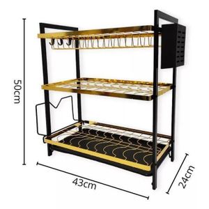 3-Tier Dish Drying Rack, Carbon Steel Dish Drying Shelves with Draining Board and Cutlery/Chopping Board Holder over Sink, Large Rust-Proof Dish Drainer,