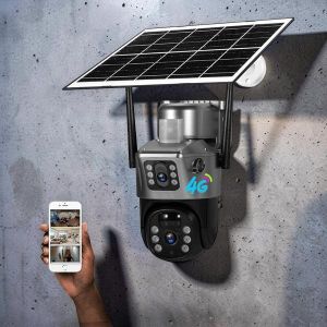 Human Movement Detection Stand Alone Ultra-High Quality Durable Quality Reliable Performance V380 Pro App 12MP 4G PTZ Rotating Dual Lens Full-Color 24/7 Colored Night Vision Outdoor Security Solar Camera