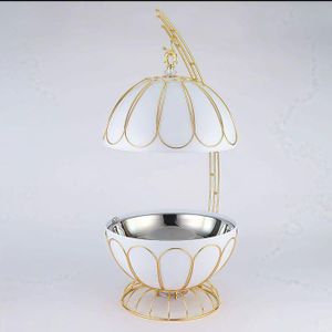 White Egg Shaped Round Chaffing Dish Hanging Buffet Food warmer with Golden stan.