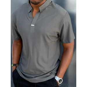 Men's Textured Knit Polo Shirt - Grey