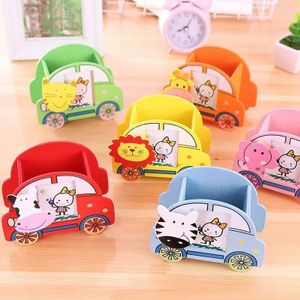 The Wooden cartoon car shaped pen holder 