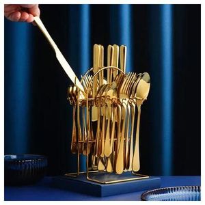 24pcs Luxurious Gold Fork Spoon Knife Cutlery Set With Stand