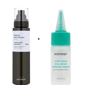 MeDITHeRaPY RETINAL Skin Booster Serum + Porethera Real Bifida Powder Serum with Niacinamide. Give a Glass Skin Glows, Moisturizes, Makes skin Young, Removes Wrinkles, Dark Spots, Acne, Sagging, Minimize Pores, Soothes, Brighten, Evens & Stimulate collagen production