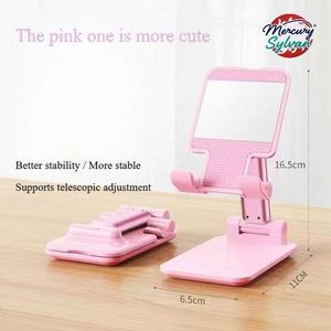 MS Height-adjustable phone stand with a small mirror -Pink