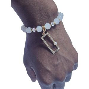  white glass beaded charm bracelet easy and comfortable to wear