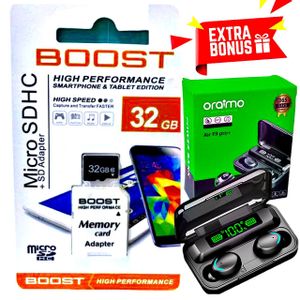 Boost 32 GB Micro SDHC Memory card // Oraimo F9 Air Pro+ Earbuds 