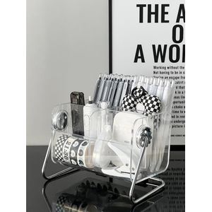 Transparent Acrylic Storage Box Rotating Stationery Storage Box 6-compartment Desktop Sundries Organizer