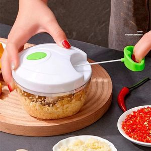 Manual Food Processor Vegetable Chopper Spin Cutter Mini Hand Pull String Onion Chopper Garlic Mincer Cutter with Stainless Steel Blades Speedy Chopper
