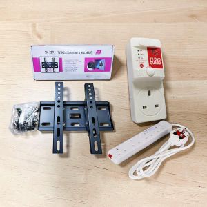 Home Essential Skilltech 15-43in Tilt TV Wall Mount Bracket + Power King 4Way Power Ext Cable + FREE FK TV Guard 