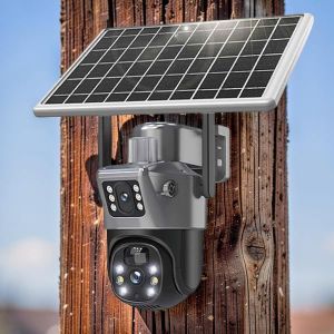 Up To 128gb Tf Card Storage Remote Control And Monitoring Full-Color 24/7 Night Vision V380 Pro App 12MP 4G PTZ Rotating Dual Lens Full-Color 24/7 Colored Night Vision Outdoor Security Solar Camera