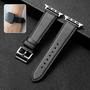 Apple Leather Strap Watchband For Applee Watch Series 7 45mm & 6 & SE & 5& 4 44mm / 3 & 2 & 1 42mm(Black)