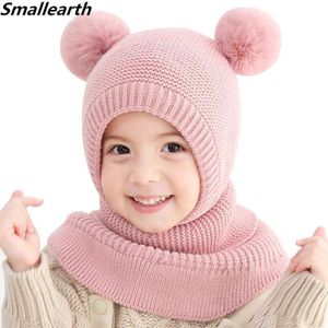 Kids Plush Winter Hat & Scarf Set – Soft Ear-Warming Cartoon Hood with Neck Cover (Pink)