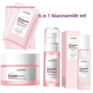SADOER Superior 6 in 1 Niacinamide Cream+Serum+Toner+3 MASKS 10% With Alpha Arbutin Ceramide Centalla Clarifying Cream Serum Toner  Skin Care, Ideal for Soothing Repairing Rejuvenating Skin Nourishment Purifying Calming 