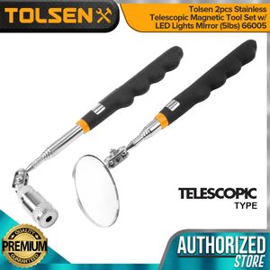 Tolsen Inspection Tool Set 2pcs Magnetic Pick Up Tools Stainless Telescopic Flexible Magnetic Tool Set w/ LED Lights Mirror 