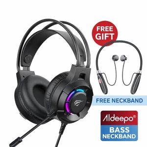 Havit Gaming Headphones RGB LED Over-Ear Stereo Bass Headset With Mic,Noise Isolation Comfortable & Durable+Free Neckband