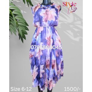 Purple Floral Chiffon Maxi Dress Elastic Waist Sleeveless Classy Exquisite Elegant