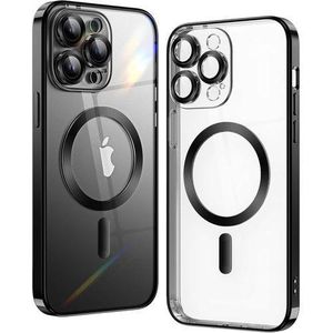 iPhone 11 Pro Max Black Luxury Electroplate Magnetic Charging Clear Transparent Phone Case Cover, Protective Phone Case