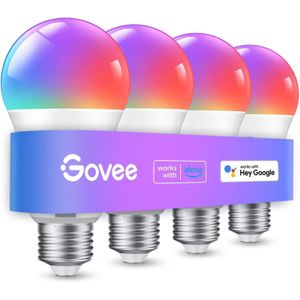 Govee Smart Light Bulb E27, Colour Changing with Music Sync Lamp, 54 Scenes, 16 Million DIY Colours, WiFi & Bluetooth LED Smart Bulb Works with Alexa Google Assistant Home App, Pack of 4 