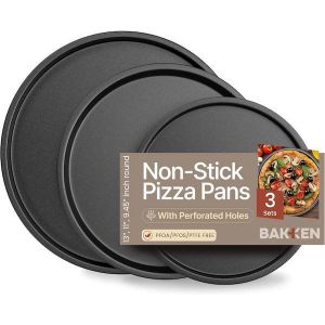 3 Pcs Carbon Steel Non-Stick Pizza Pan Set - Round Baking Trays (6", 8", 10") for Crispy Crusts, Pies & Home Baking