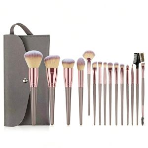 15 Pcs Professional Makeup Brush Set, Complete Collection for Flawless Face & Eye Makeup, Soft Synthetic Bristles with Leather Pouch