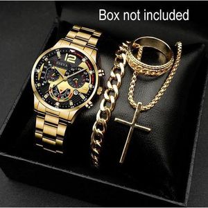 4 In 1 Men's Watch And Bracelet Set, Watch Series, Perfectly Paired With Necklace And Ring Watch Bracelet Set