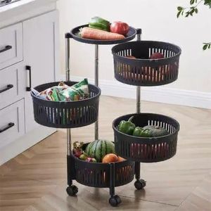 Rotating round fruit rack with wheels 